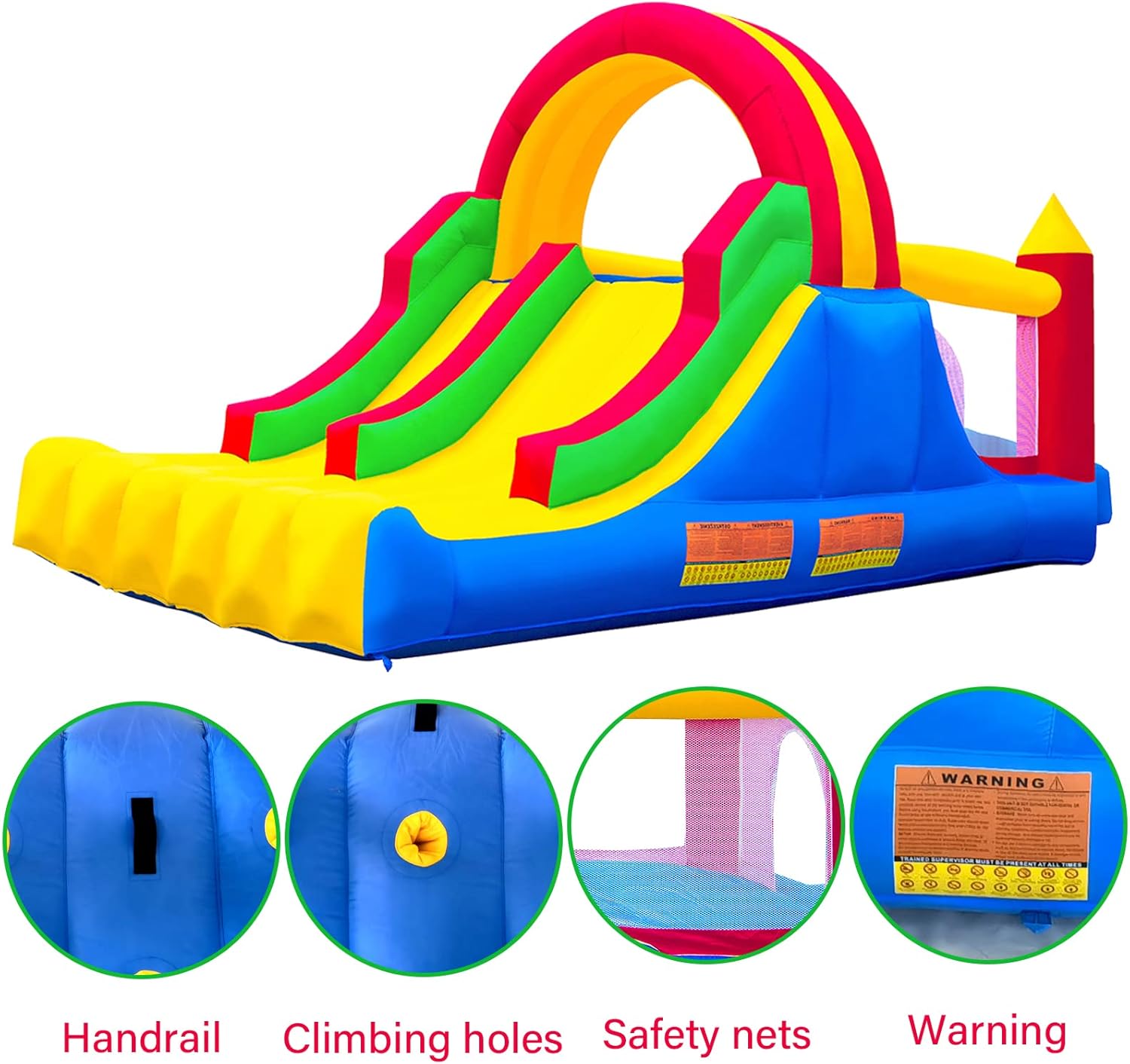 Ballsea Castillo Hinchable con Ventilador, Adecuado para niños de 3 a 10 años, para Interiores, cumpleaños Infantiles (488 x 223 x 220 cm)