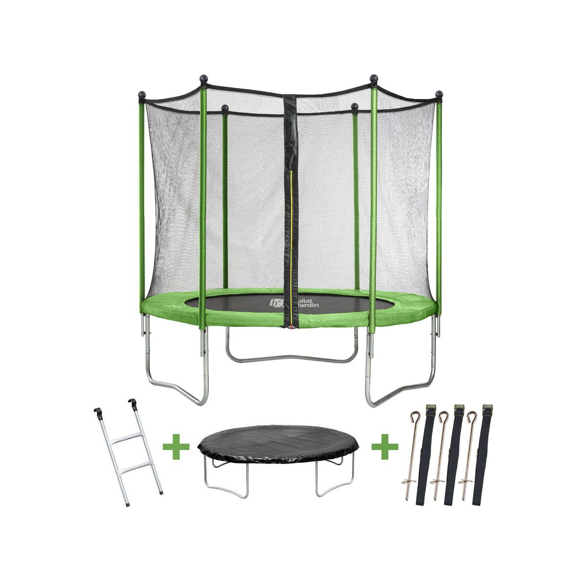 Cama Elástica "yoopi" - Ø 1.8 M - Con Red + Escalera + Cubierta De Protección + Kit De Anclaje