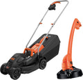 BLACK+DECKER Cortacésped eléctrico 1000W, ancho de corte 32 cm, ajuste de altura de 20-60mm, depósito de 35L, incluye desbrozadora 250W, sistema E-Drive, para jardines hasta 250m², BEMW351GL2