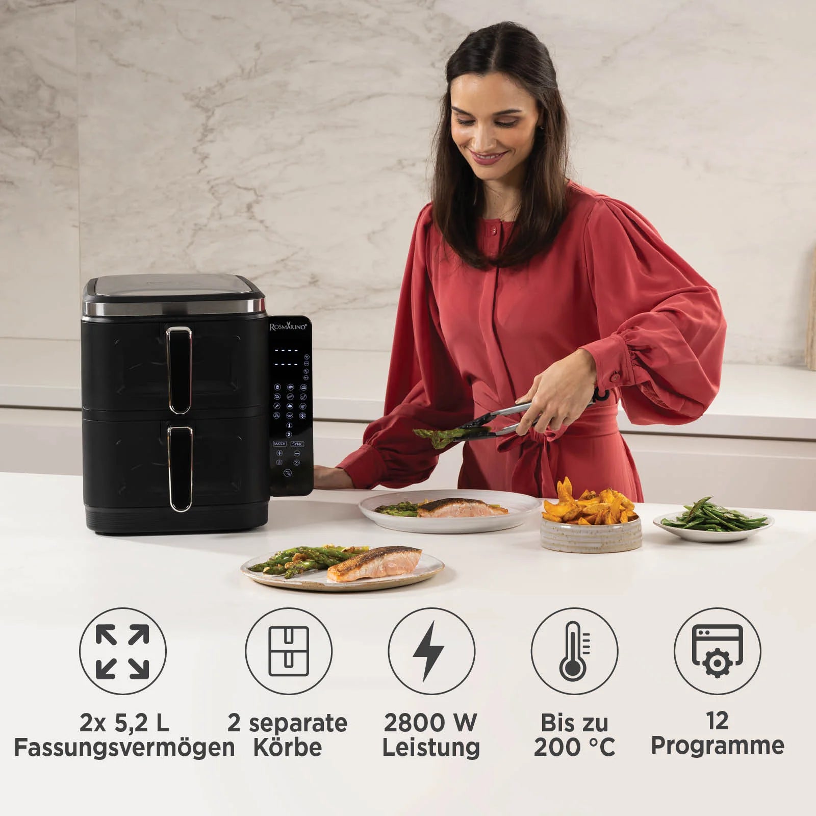 2025 Freidora de aire caliente Rosmarino Tower XXL – 10,4 L