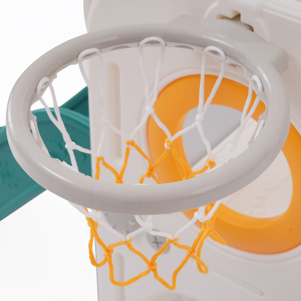 Tobogán Infantil 6 En 1 - Compuesto Por Tobogán, Canasta De Baloncesto, Escalera, Túnel Y Dos Espacios - Verde