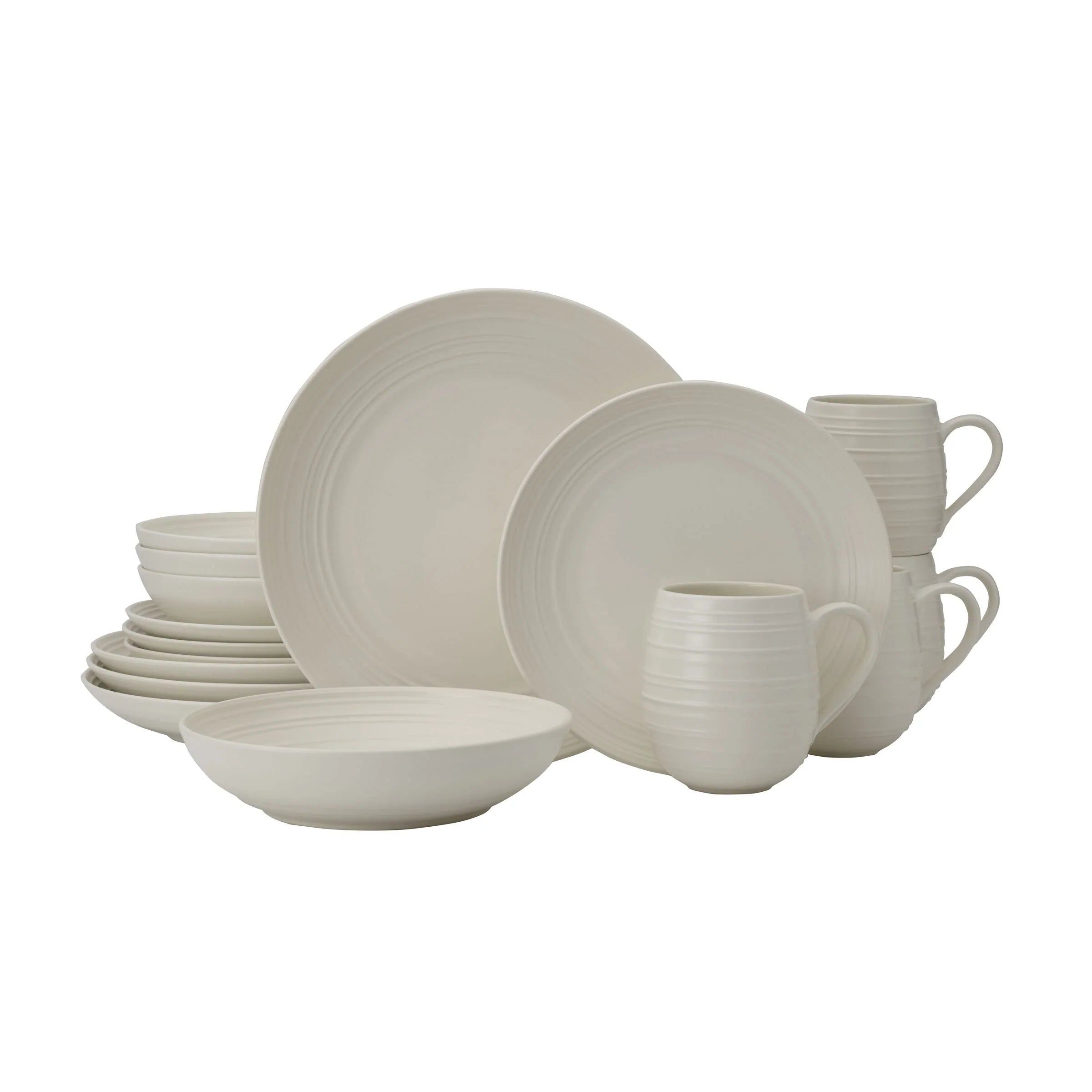 Juego de vajilla Swirl Coupe de 16 piezas, para 4 personas, color blanco