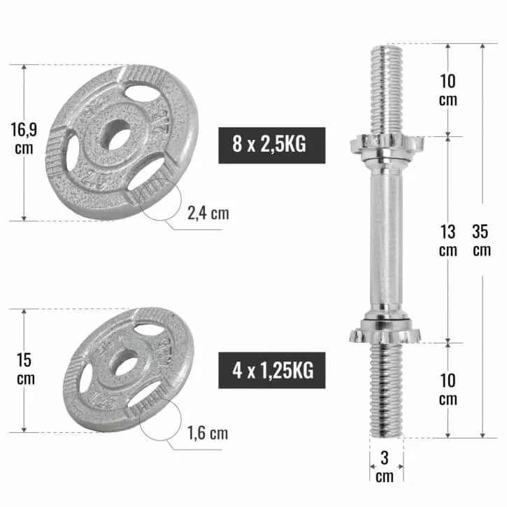 2025 Set de mancuernas cortas de fundición Gripper 30 kg plateado