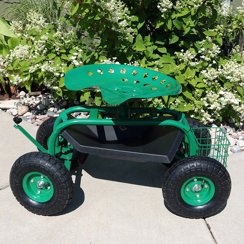 2025 Carrito de Jardín Rodante Sunnydaze con Asiento de Trabajo y Manillar de Dirección