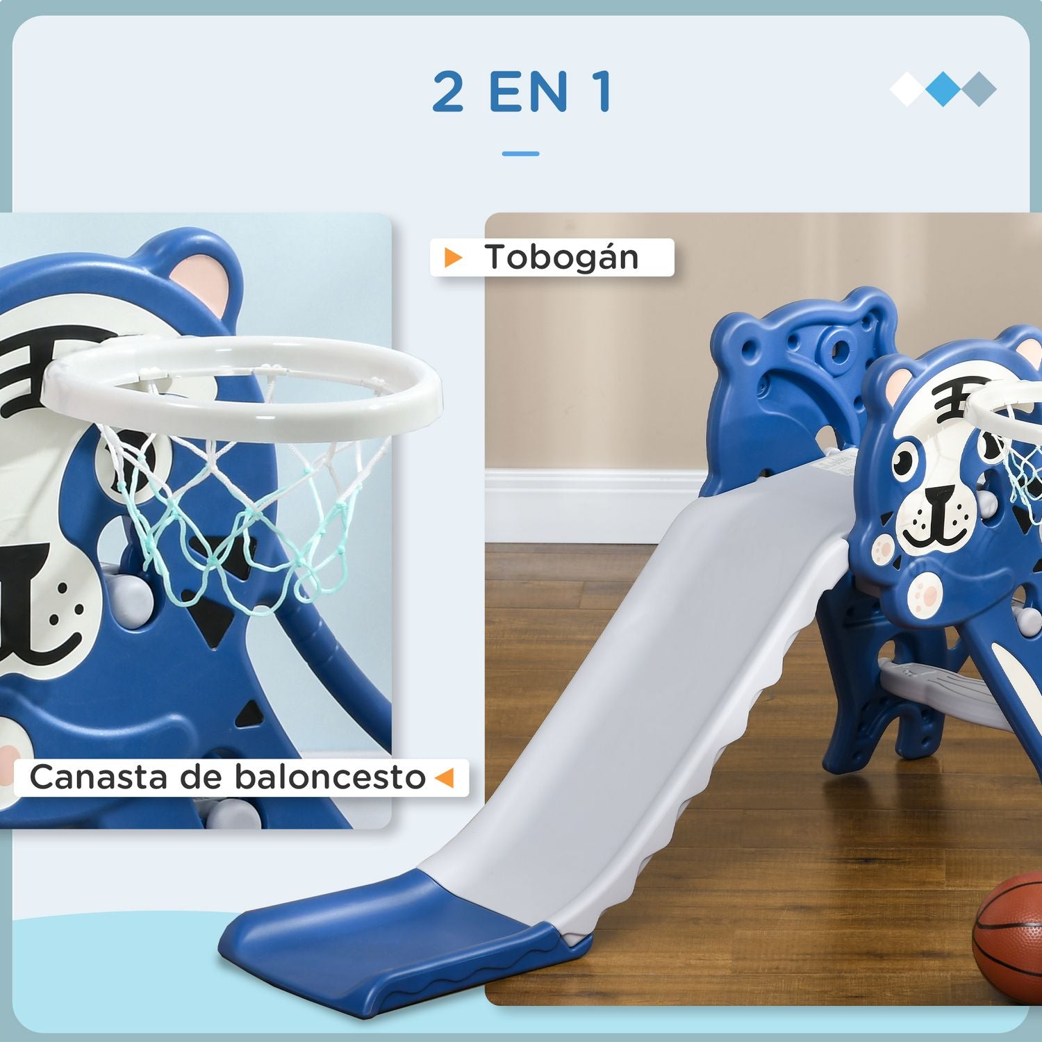 Tobogán Infantil 3 En 1 Con Patrón De Tigre Azul Y Gris Aiyaplay