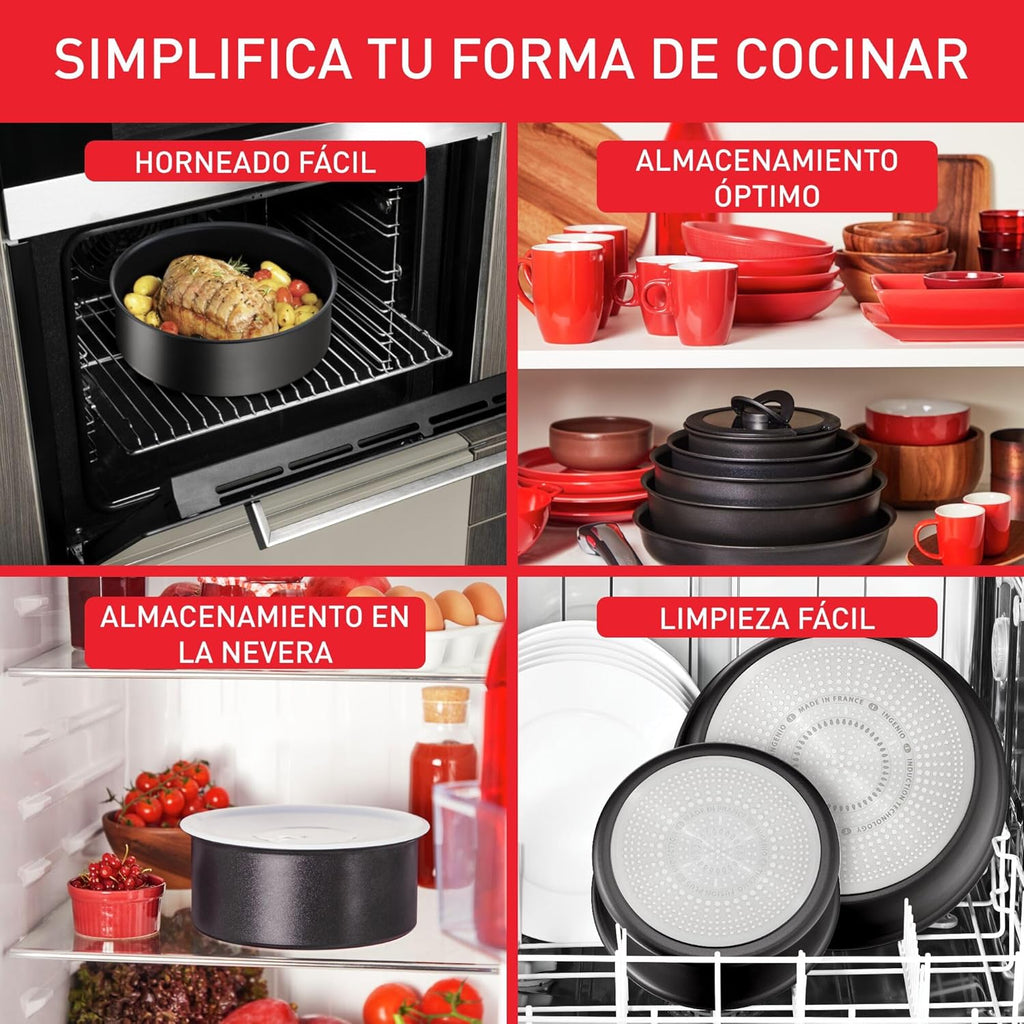 Tefal Ingenio Unlimited On - Juego de 3 Cazos 16/18/20 cm + Mango extraíble | Apto inducción, antiadherentes, revestimiento titanio, Thermo-signal, sin PFOA, apto lavavajillas y horno