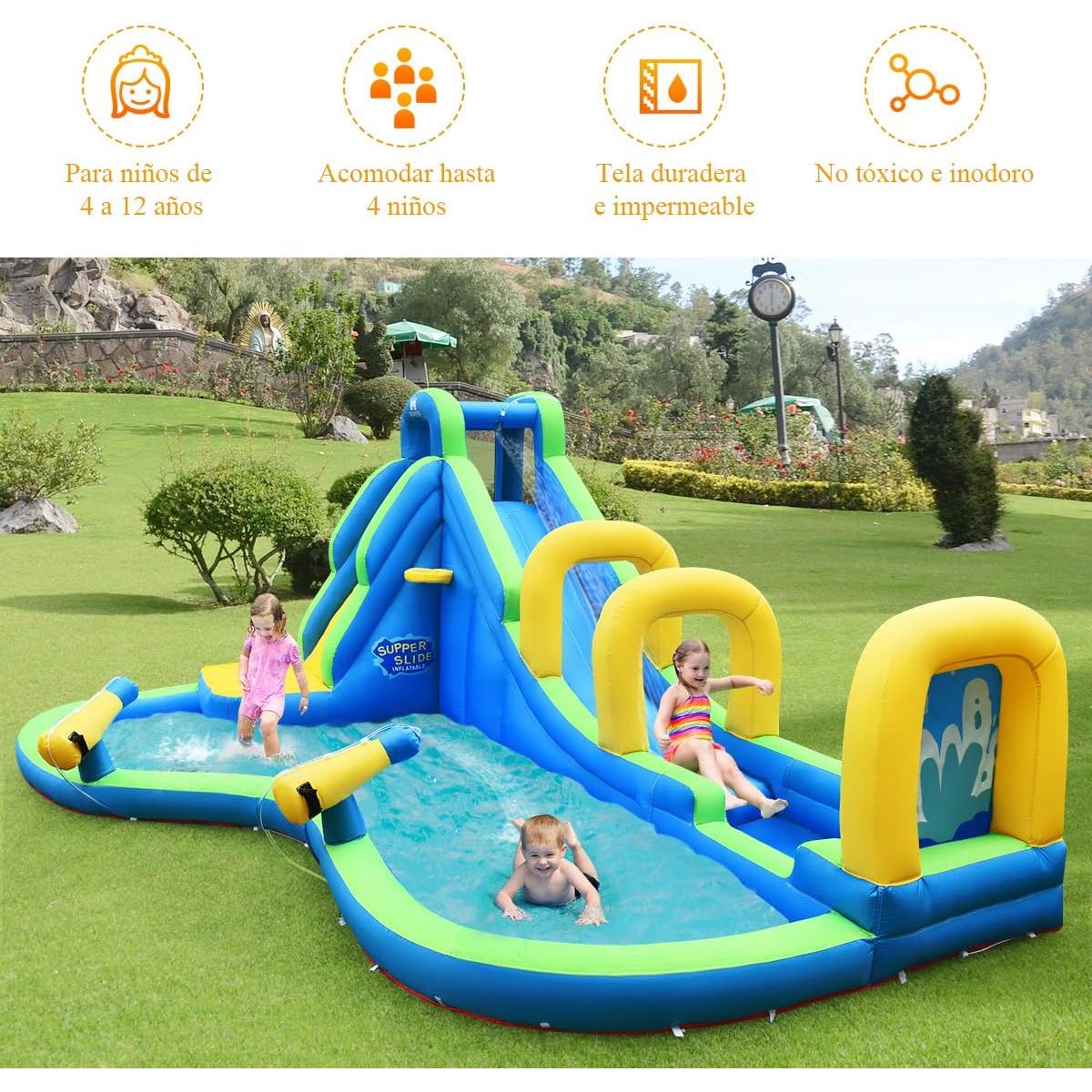 Castillo Hinchable Para Niños Con Tobogán Acuático Costway 478 X 365 X 227 Cm