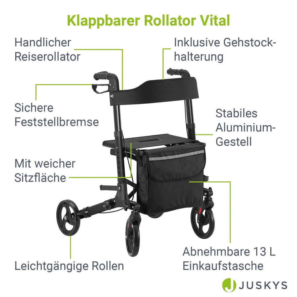 2025 Andador de aluminio Vital con asiento – Ligero, plegable y seguro