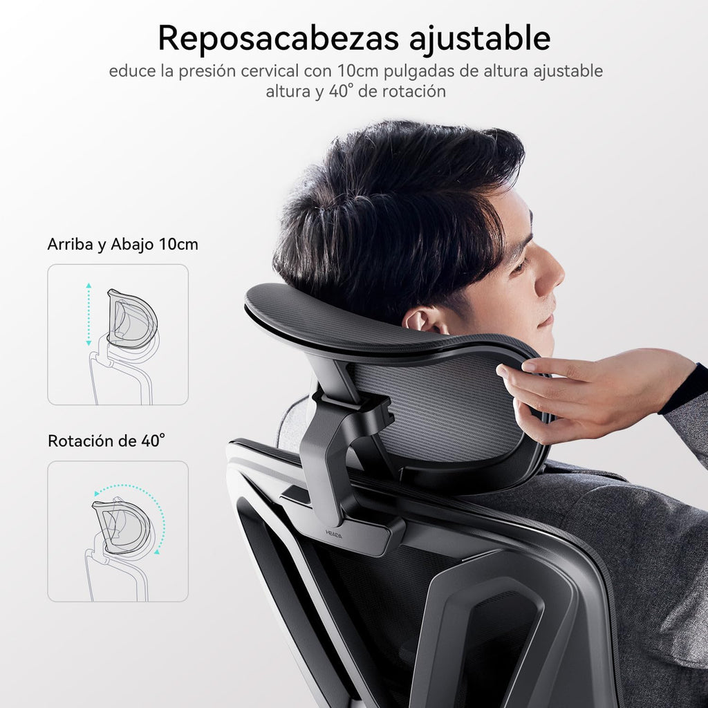 Hbada P5 Silla de Oficina ergonómica con Soporte Lumbar Ajustable, cojín elástico Transpirable, reposabrazos Ajustables y reposacabezas, Reposapiés Integrado, Negro