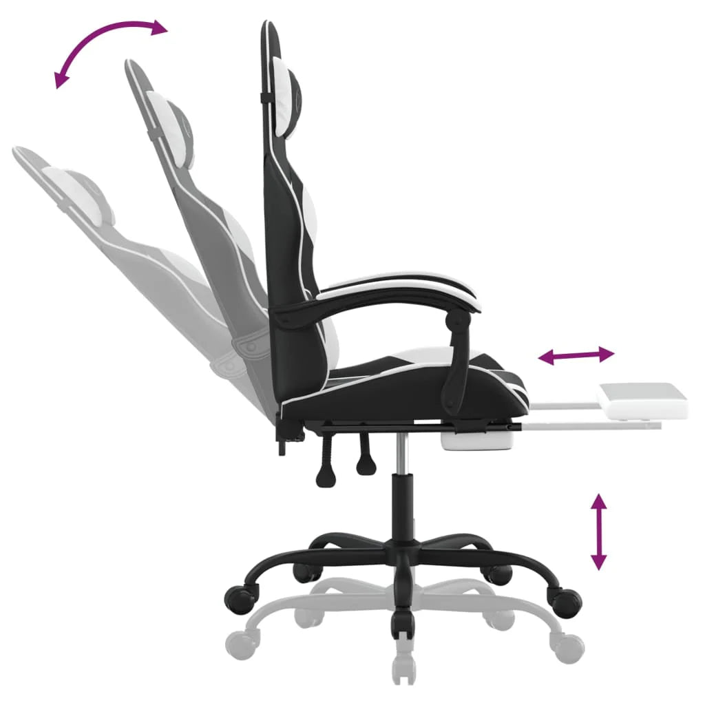 2025 Silla gaming giratoria reposapiés cuero sintético negro blanco V8635
