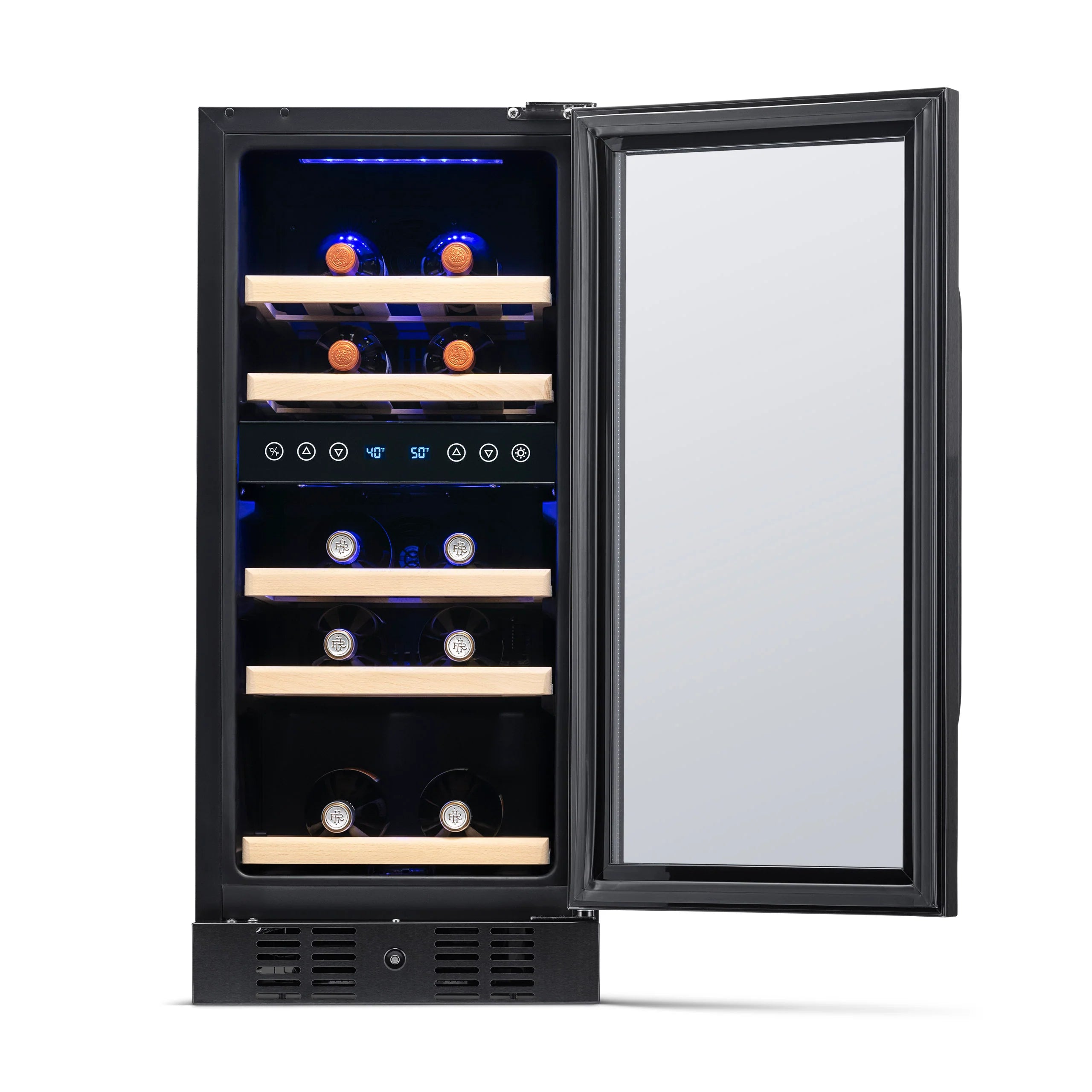 2025 Newair® Refrigerador de Vinos Empotrable Negro – 29 Botellas – 14,8" Doble Zona