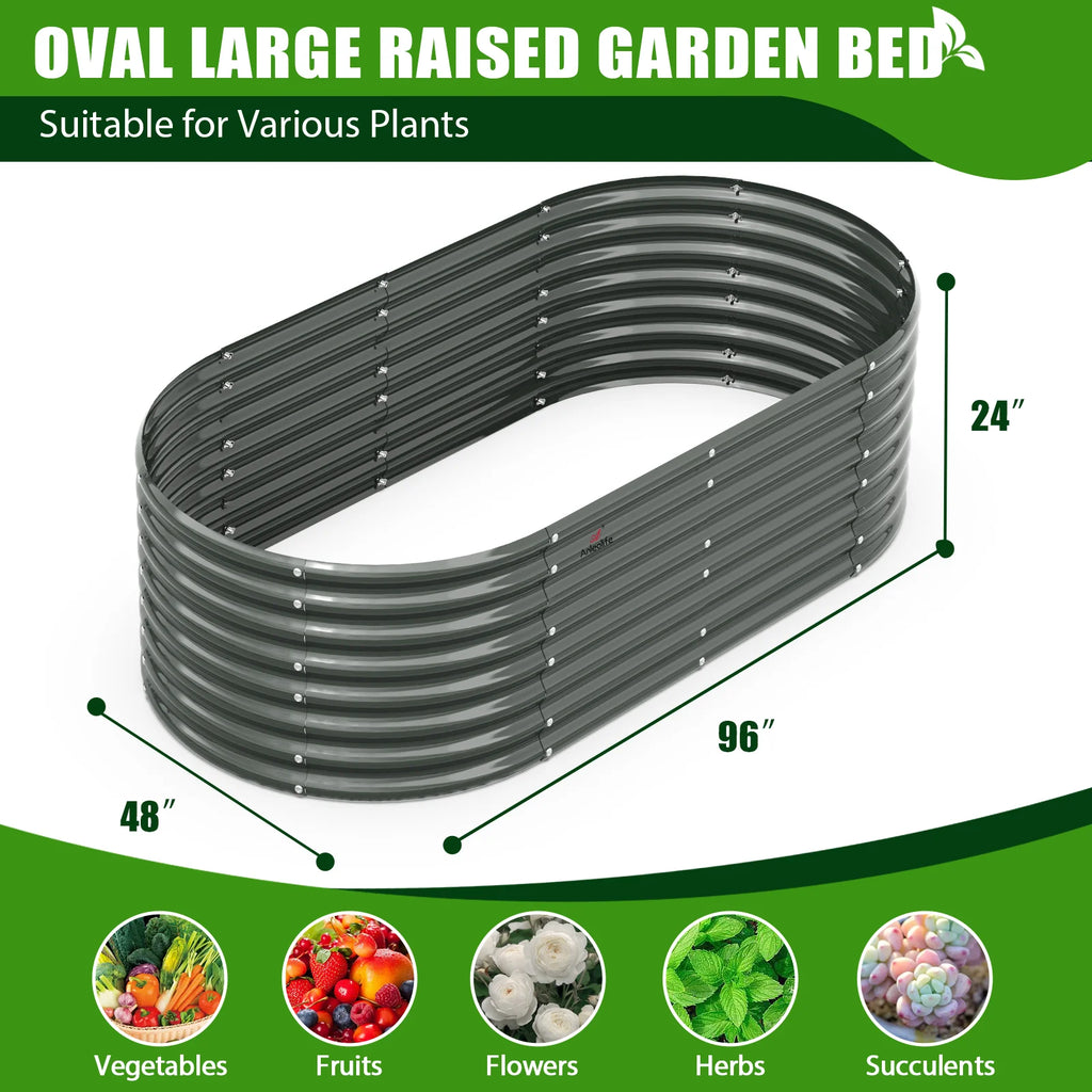 2025 TRAMULL Jardinera elevada en acero galvanizado, 244 x 122 x 60 cm, ovalada, modular, para exterior (Gris cuarzo)