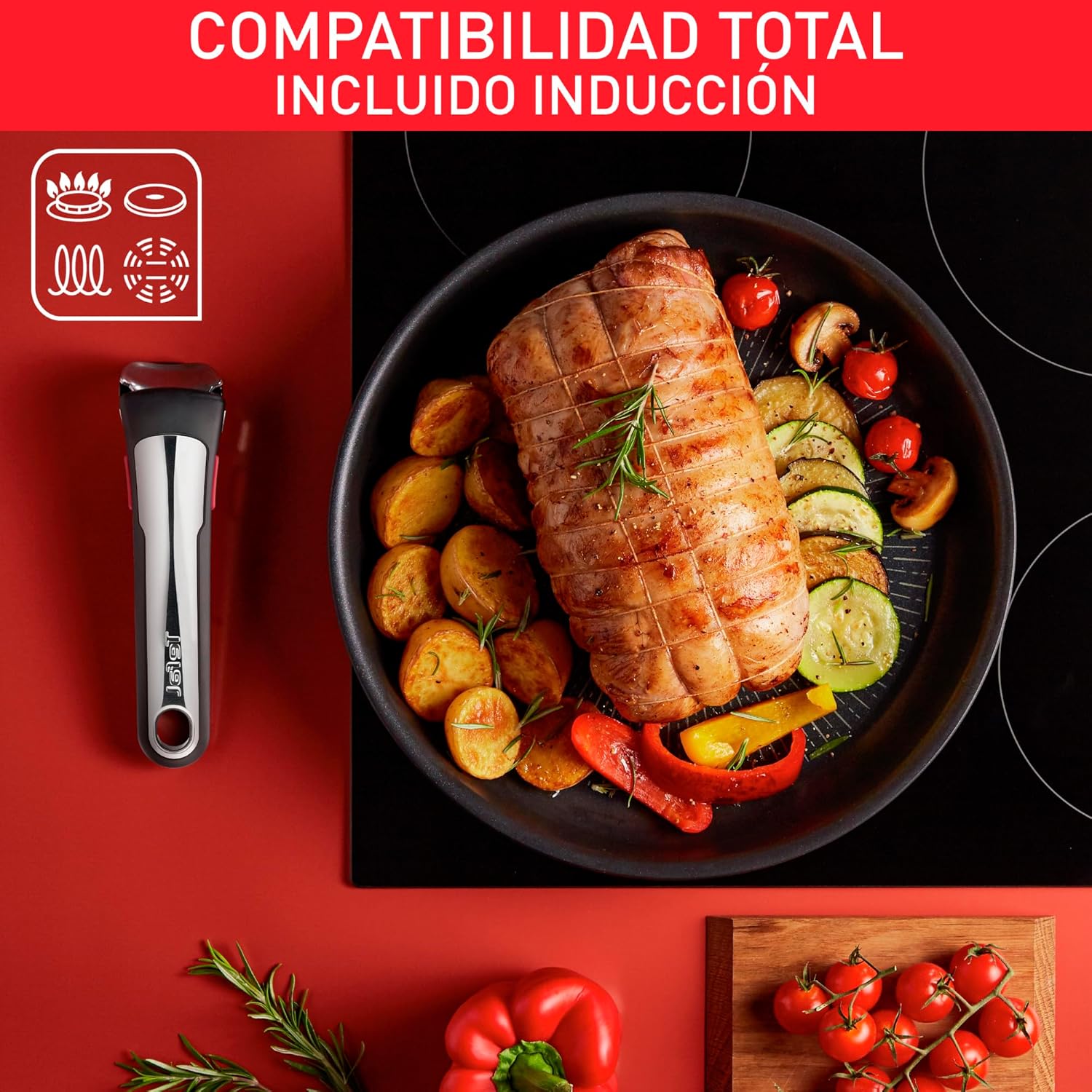 Tefal Ingenio Unlimited On - Juego de 3 Cazos 16/18/20 cm + Mango extraíble | Apto inducción, antiadherentes, revestimiento titanio, Thermo-signal, sin PFOA, apto lavavajillas y horno