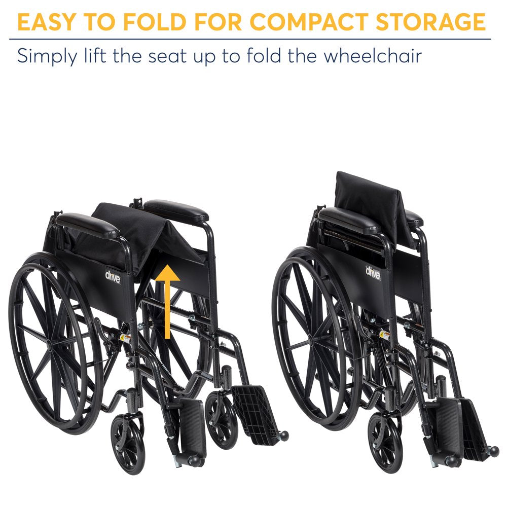 2025 Silla de ruedas Drive Medical Silver Sport 1 con reposabrazos completos y reposapiés removibles y abatibles