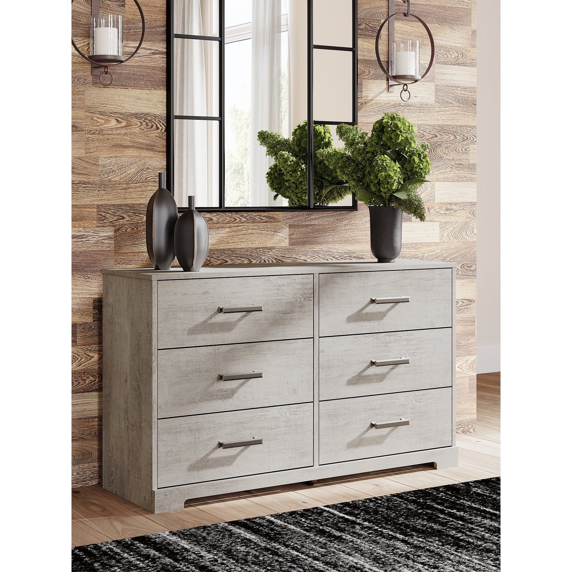 Cajonera Shawburn de 6 Cajones Estilo Granja Moderna de Signature Design by Ashley, Acabado Blanco Roto