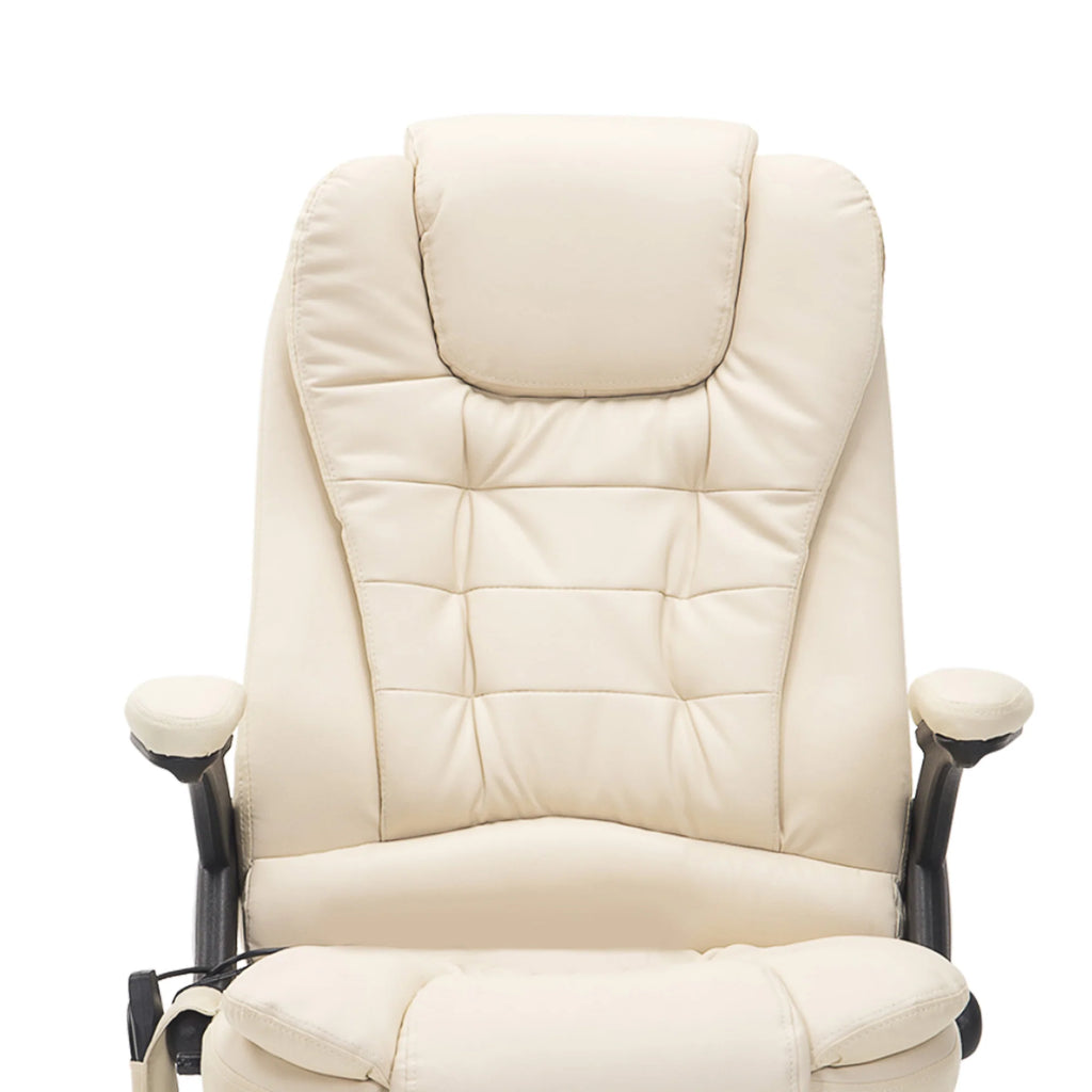 Silla de oficina ejecutiva con masaje y calefacción, sillón de oficina de cuero PU con respaldo alto, beige