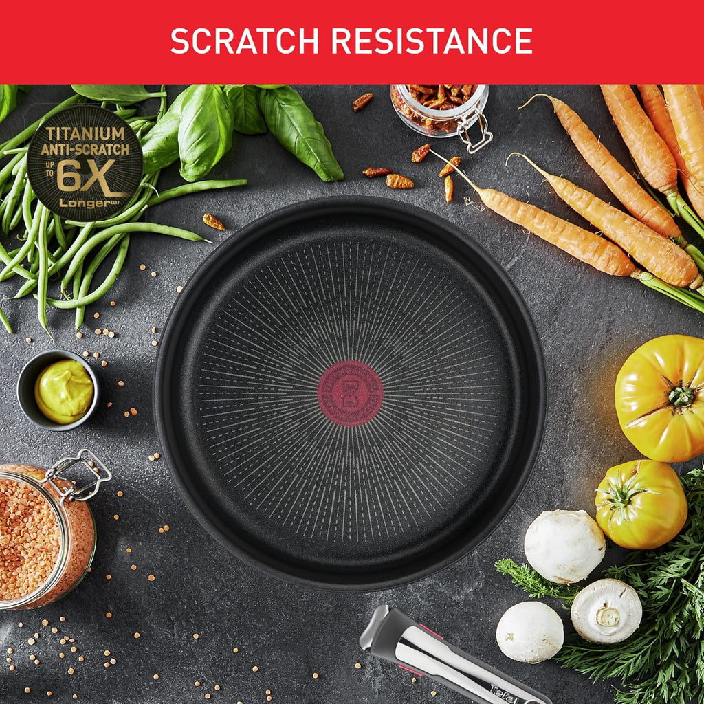 Tefal Ingenio Unlimited On - Juego de 3 Cazos 16/18/20 cm + Mango extraíble | Apto inducción, antiadherentes, revestimiento titanio, Thermo-signal, sin PFOA, apto lavavajillas y horno
