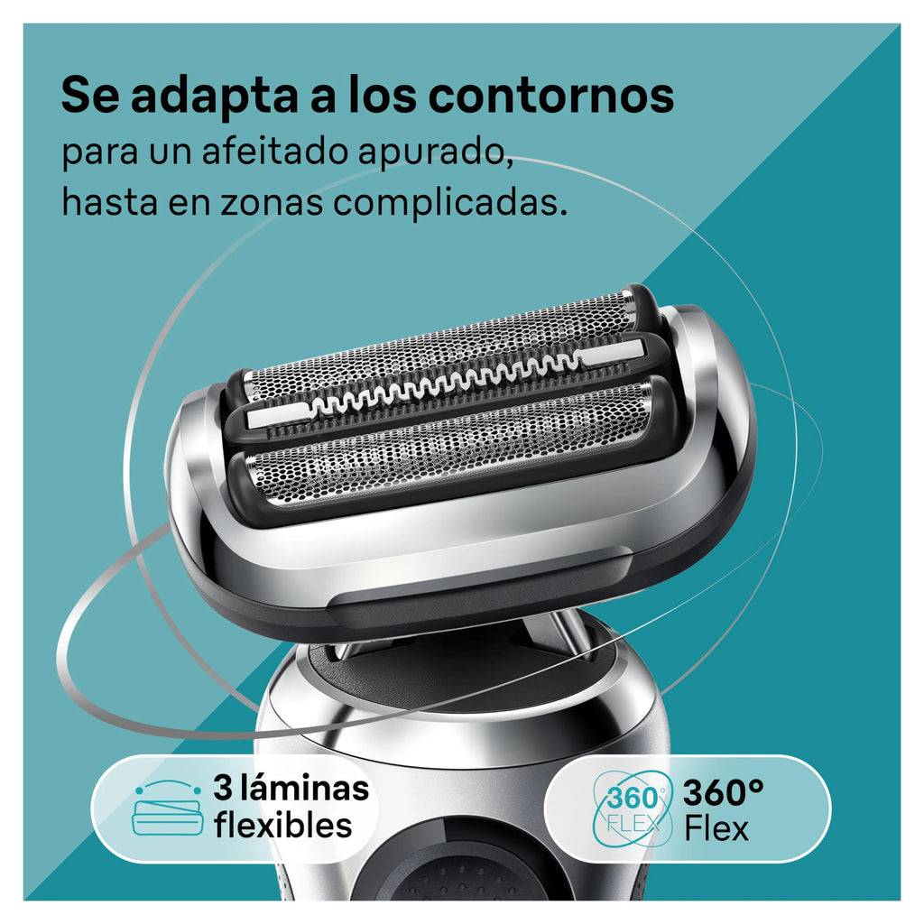 Braun Series 7 Afeitadora Eléctrica Hombre, Máquina de Afeitar Barba con Accesorio de Recortadora de Precisión, Base de Carga, uso en Seco y en Mojado, Recargable, Inalámbrica, 71-S4200cs, Plata