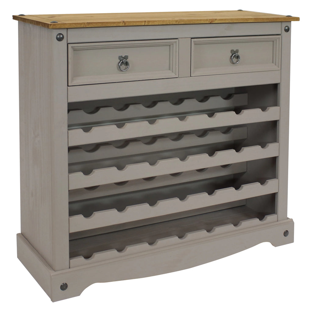 2025 Mesa estante para vino de pino macizo Sunnydaze – 28 botellas, gris, 88 cm