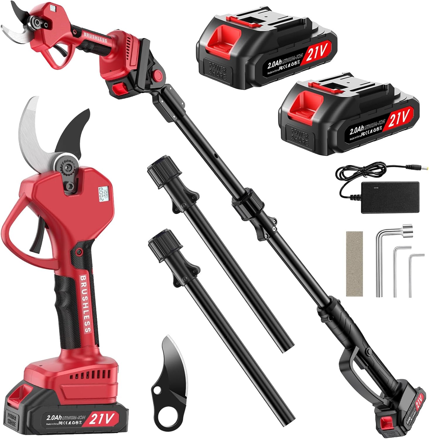 Electric Pruning Shears 50 mm, with Display, 2 Batteries 2000 mAh, Continued 4-8 Hours, Cutting Diameter is Adjustable in Two Gears (35/50 mm), Suitable for Orchards, Gardens and Farms