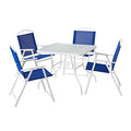 2025 Juego de comedor exterior Mainstays Albany Lane de 5 piezas, estructura de acero blanca y tela azul