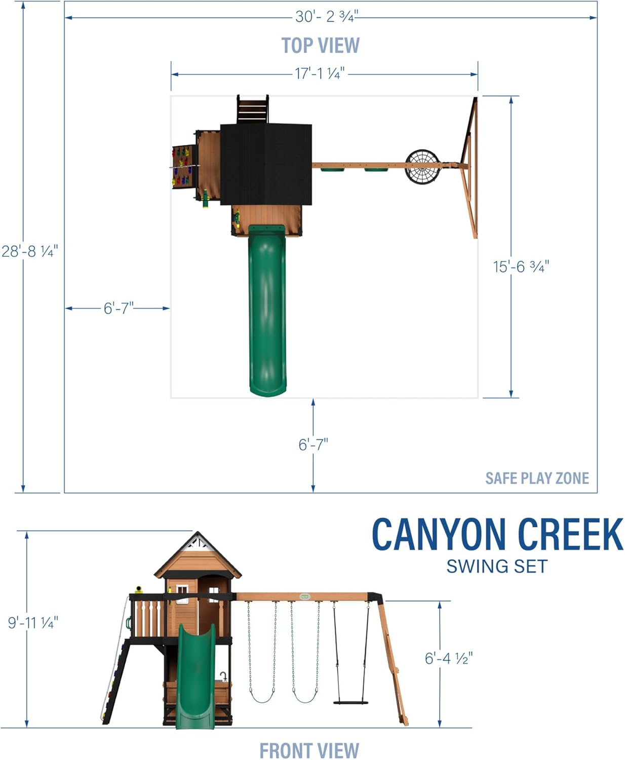2025 Backyard Discovery Canyon Creek Set de Juego Exterior en Madera de Cedro con Tobogán, Casa en el Árbol, Columpios y Pared de Escalada