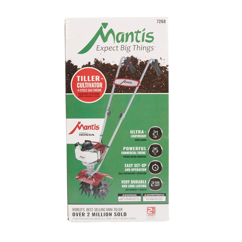 2025 MANTIS 7268 Mini-Cultivador/Tilladora de 25 cc, con Tine Delantero de 9 pulgadas y Rotación Adelante (CARB)