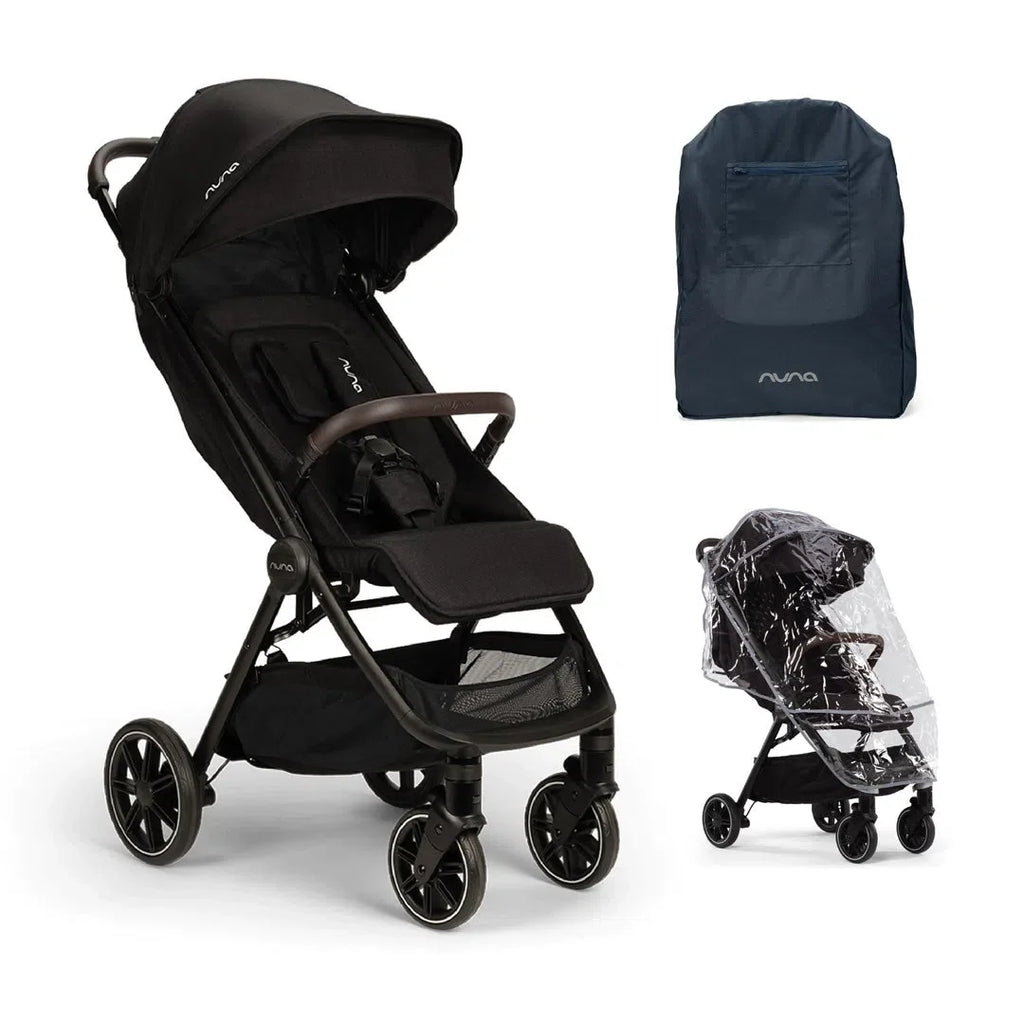 2025 Nuna TRVL LX – Silla de paseo compacta premium en Caviar – Ligera con plegado de una mano y suspensión integral
