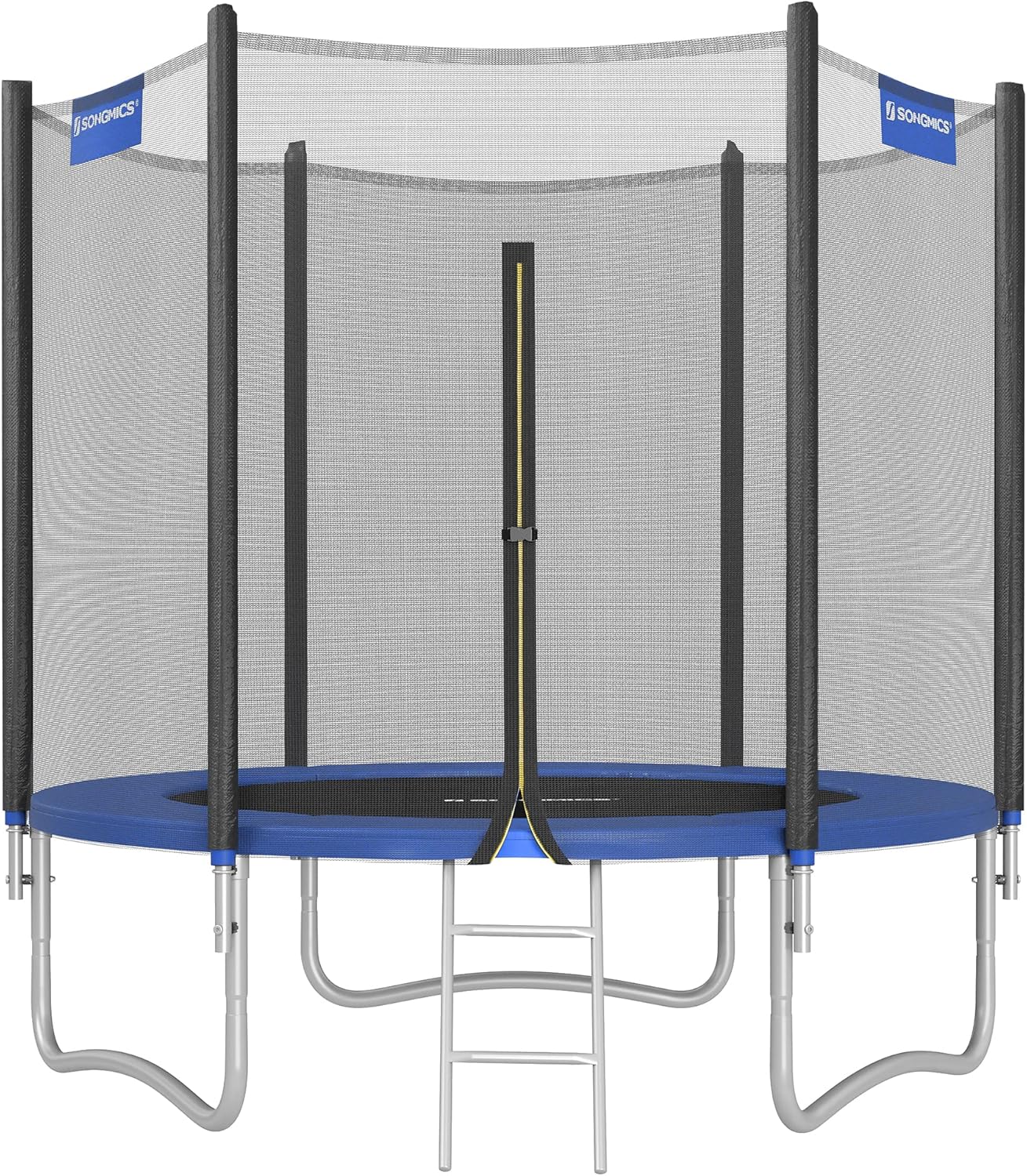 SONGMICS - Children's Outdoor Trampoline Diameter 183/244/305/366/427 cm, External Protection Net, Safety Cushions, Ladder, Straight Post 180 cm High, Steel Frame
