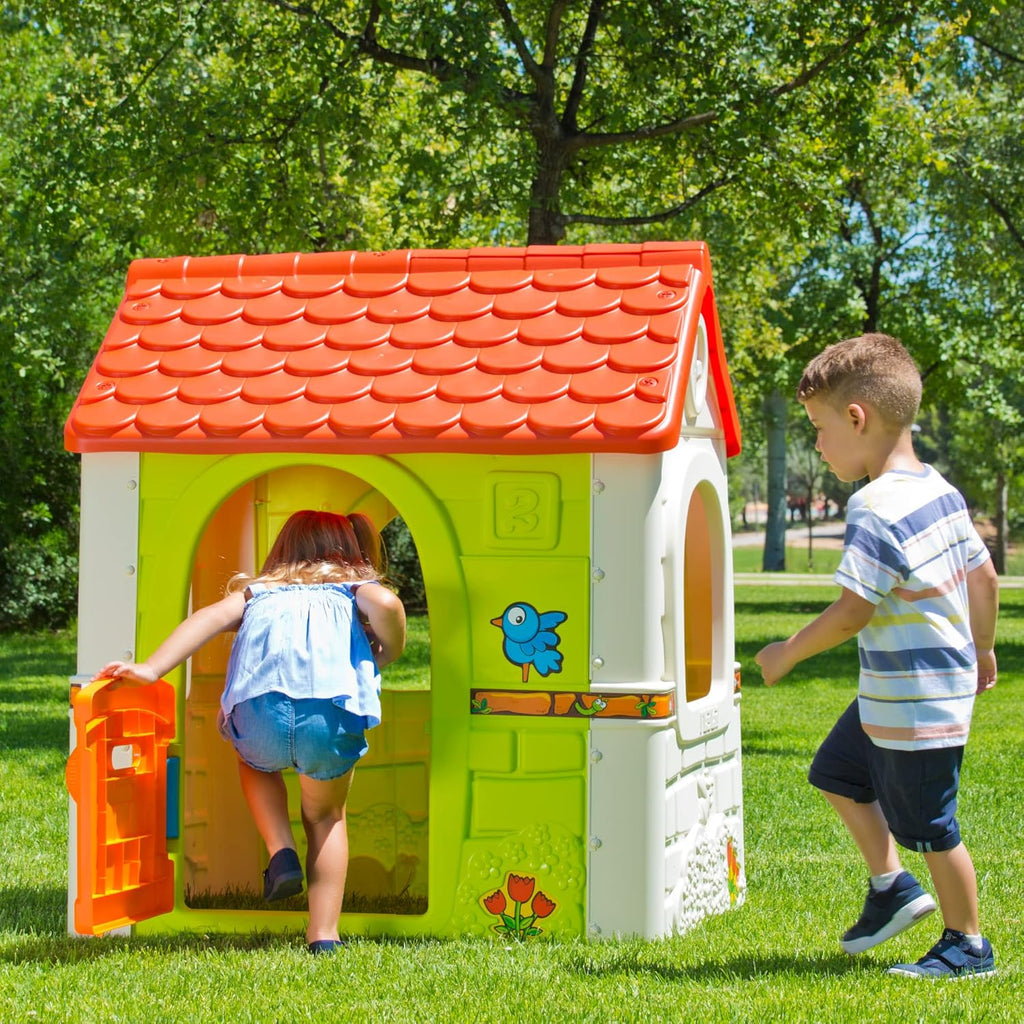 Feber - Fantasy House, Casita Infantil de Juegos con Puerta Abatible, Jugar al Aire Libre o en Casa, Resistente y de Fácil Montaje, para Niños de 2 a 6 años, Famosa (800010237), Versión previa