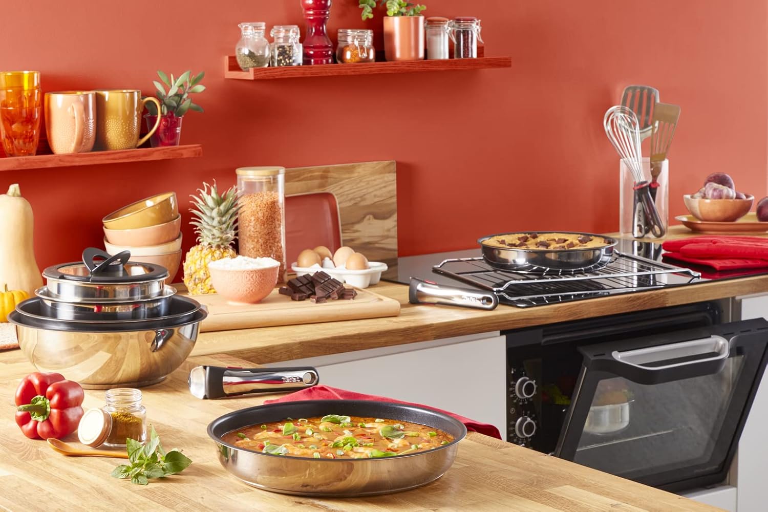 Tefal Ingenio Preference On Set of 2 Frying Pans 24/28 cm + 2 Saucepans 16/20 cm + 24 cm Pot + 26 cm Wok + 2 Removable Handles + 5 Accessories | Induction Safe, Non-Stick, PFOA Free