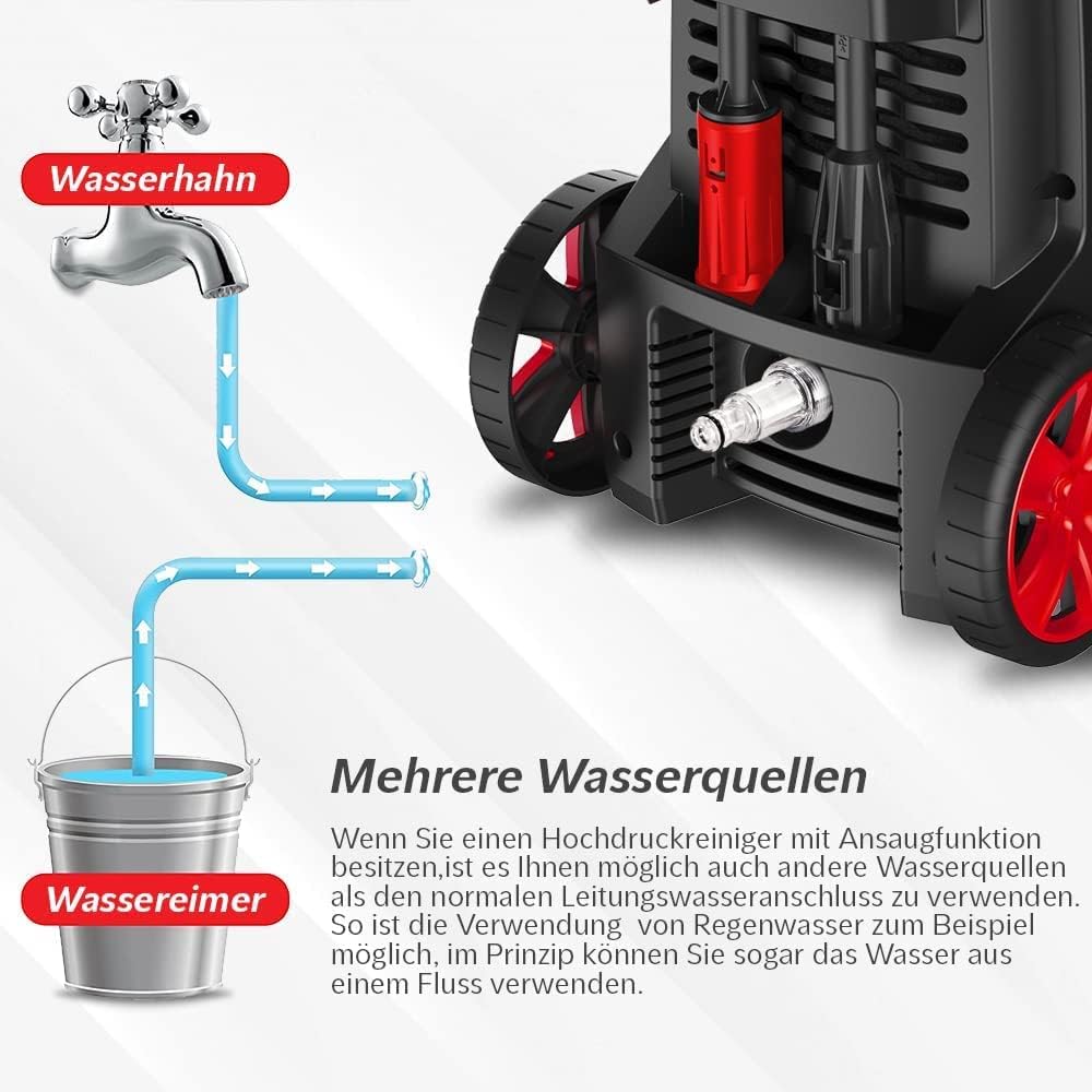 LEHMANN Missouri High Pressure Washer, 2200 W, Max 240 Bar, Flow Rate 480 l/h, 12 m High Pressure Hose, with Accessories - Foam Lance, Adjustable Nozzle, Turbo Nozzle