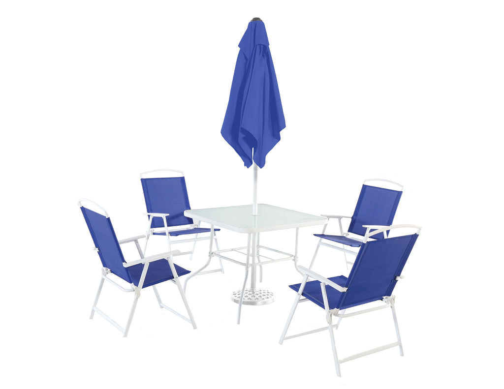 2025 Juego de comedor exterior Mainstays Albany Lane de 6 piezas con sombrilla, acero, rojo