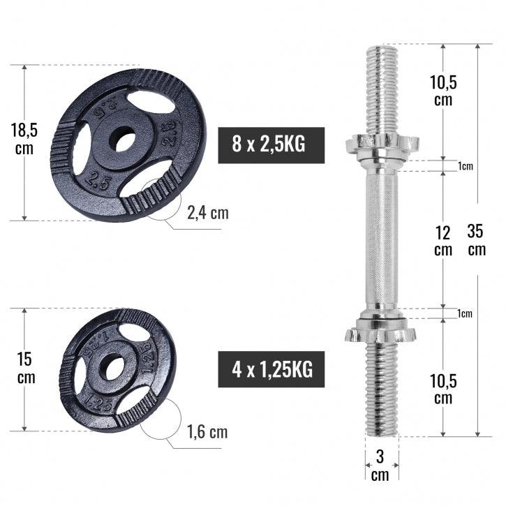 2025 Set de mancuernas cortas de fundición Gripper 30 kg negro