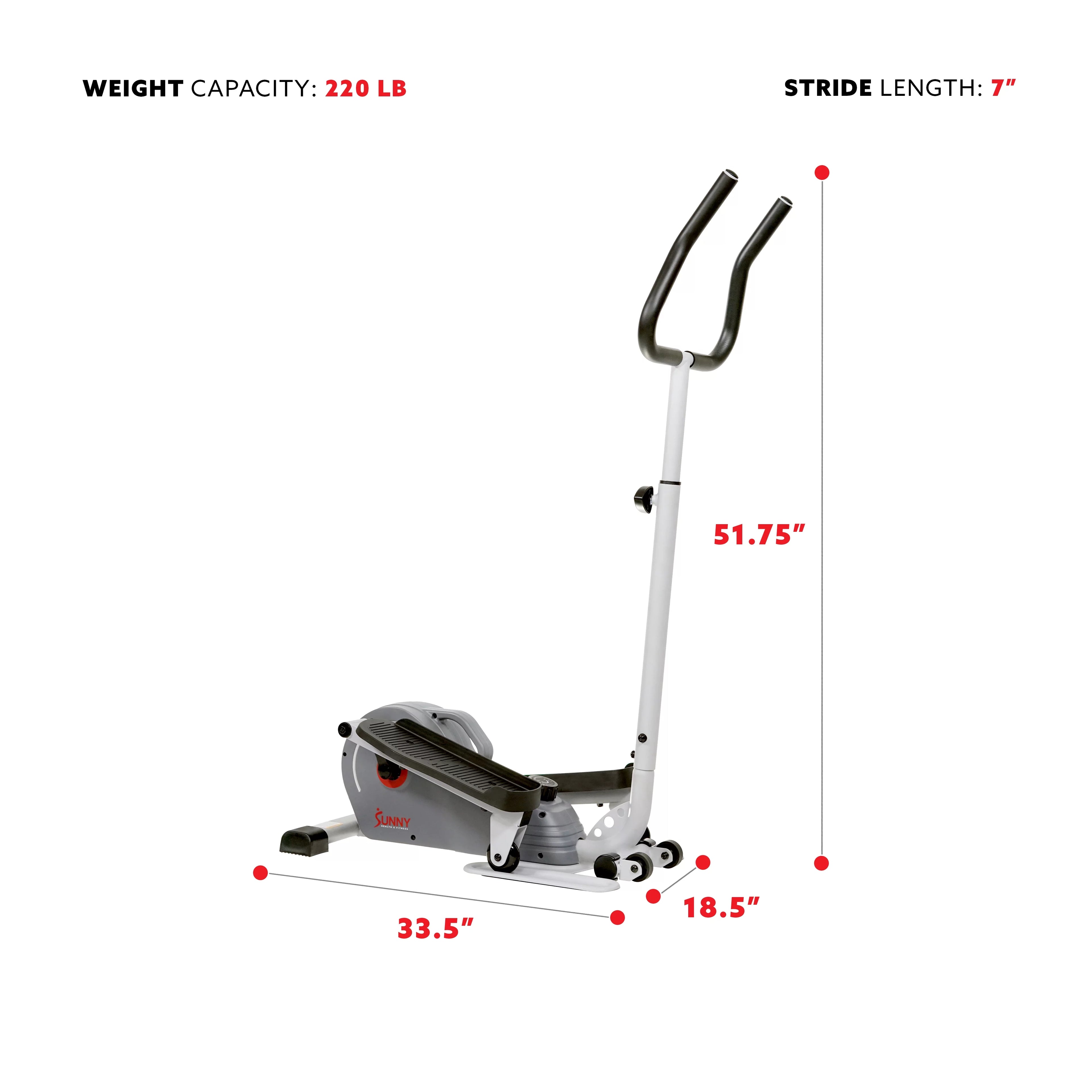Sunny Health & Fitness Elíptica magnética compacta con manillar – stepper portátil para entrenamiento en casa, modelo SF-E3988.