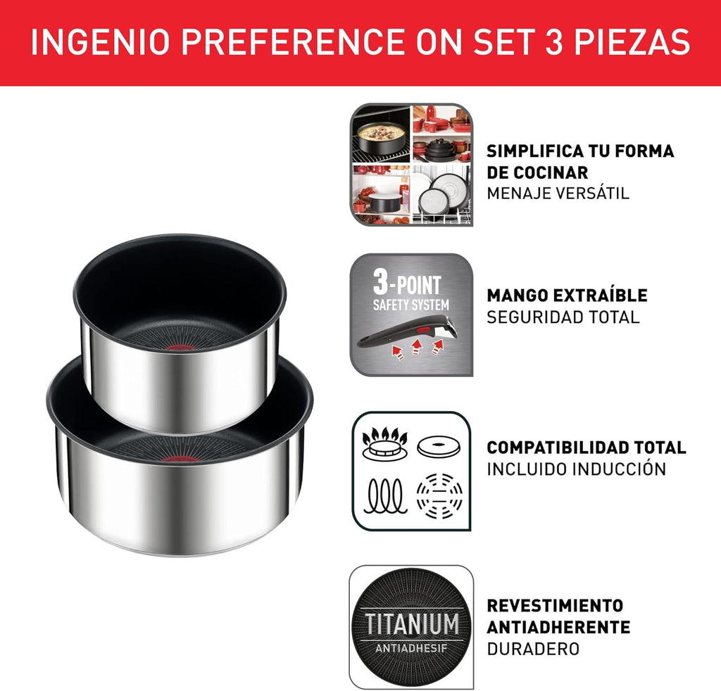 Tefal Ingenio Preference On Set of 2 Frying Pans 24/28 cm + 2 Saucepans 16/20 cm + 24 cm Pot + 26 cm Wok + 2 Removable Handles + 5 Accessories | Induction Safe, Non-Stick, PFOA Free