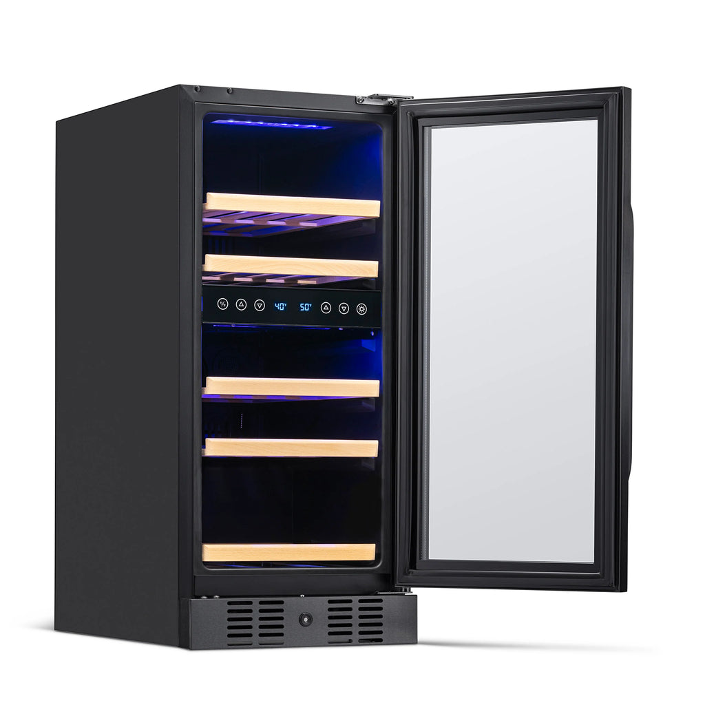 2025 Newair® Refrigerador de Vinos Empotrable Negro – 29 Botellas – 14,8" Doble Zona
