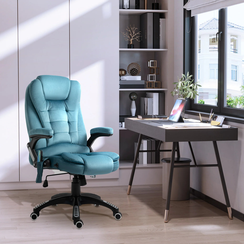 Silla de Oficina Ergonómica con Masaje de 6 Puntos y Calefacción en la Espalda, Tela Tipo Terciopelo, Azul