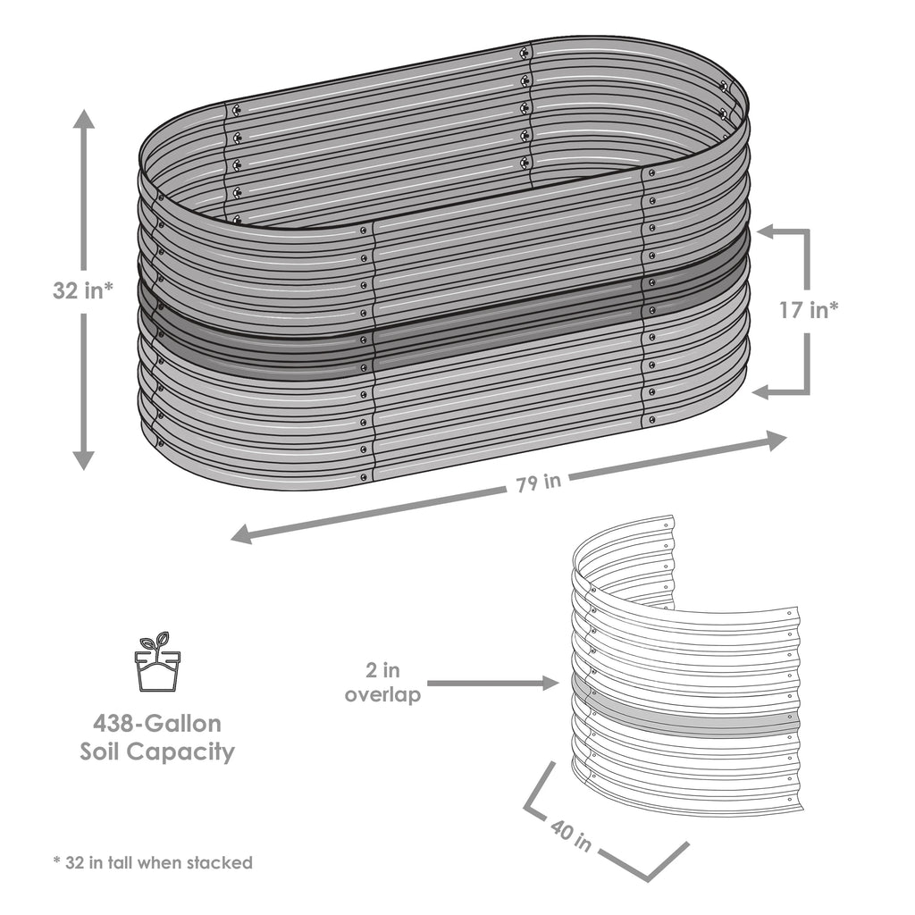 2025 Cama Elevada Apilable de Acero Galvalume Sunnydaze en Forma Ovalada de 200 cm