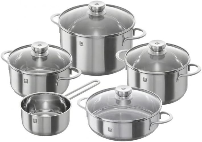 ZWILLING 5-Piece Cookware Set, 4 Lids, Suitable for Induction, Stainless Steel, Passion, Bright Grey, Diameter 16 cm, Diameter 20 cm, Diameter 24 cm, Diameter 28 cm