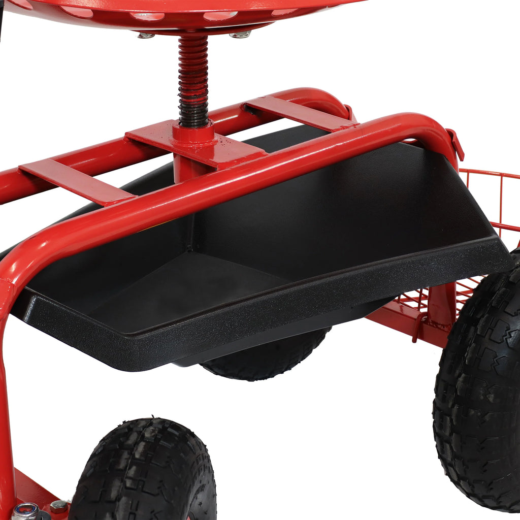 2025 Carrito de Jardín Rodante Sunnydaze con Asiento Giratorio, Manillar y Cesta