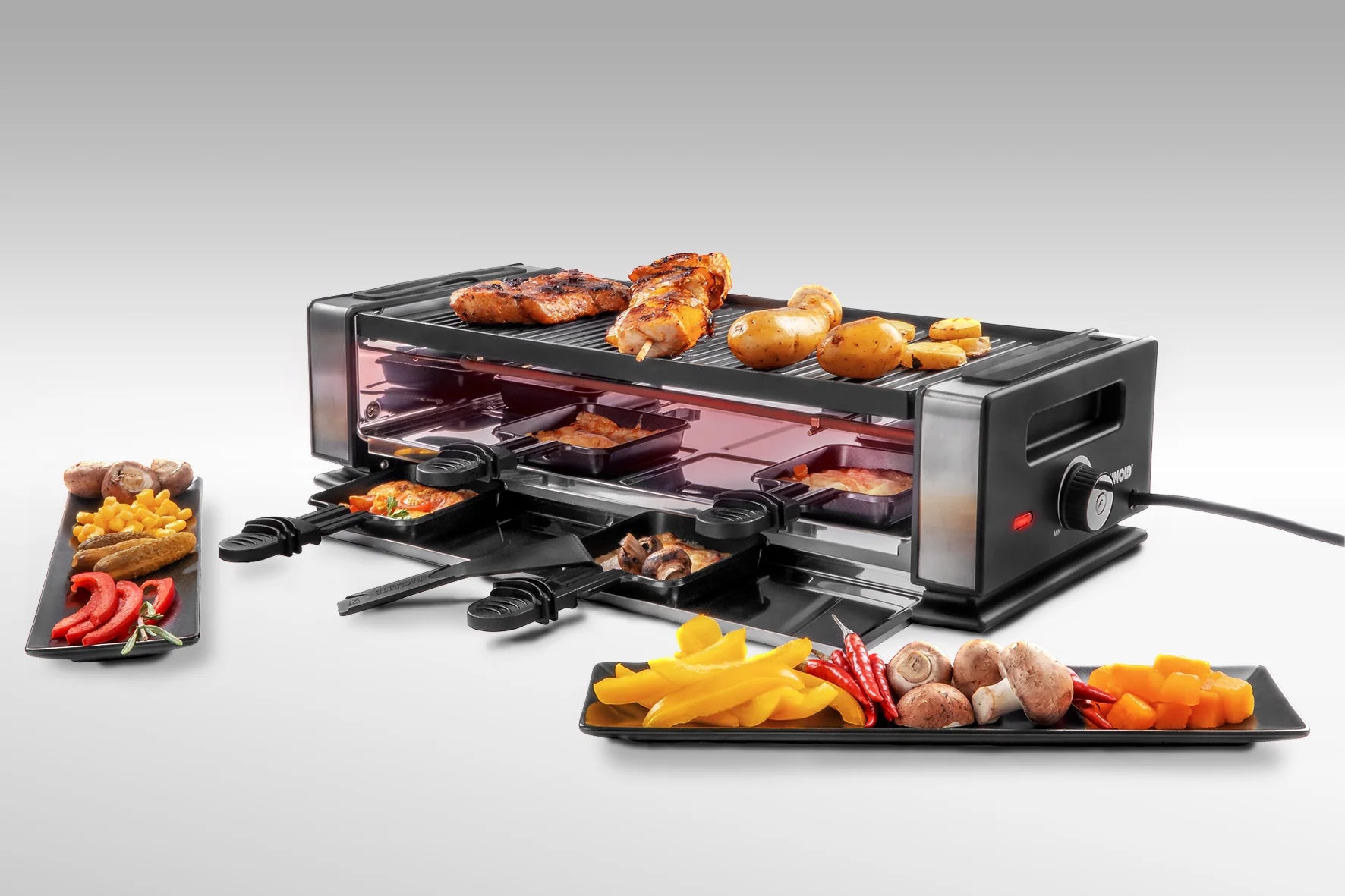 2025 Raclette Finesse Basic con libro de recetas – Raclette compacta para 2 a 4 personas