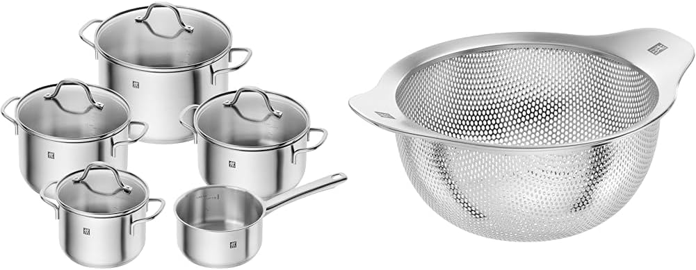 ZWILLING Juego de ollas Flow, 4 tapas, aptas para inducción, acero inoxidable, 5-teilig