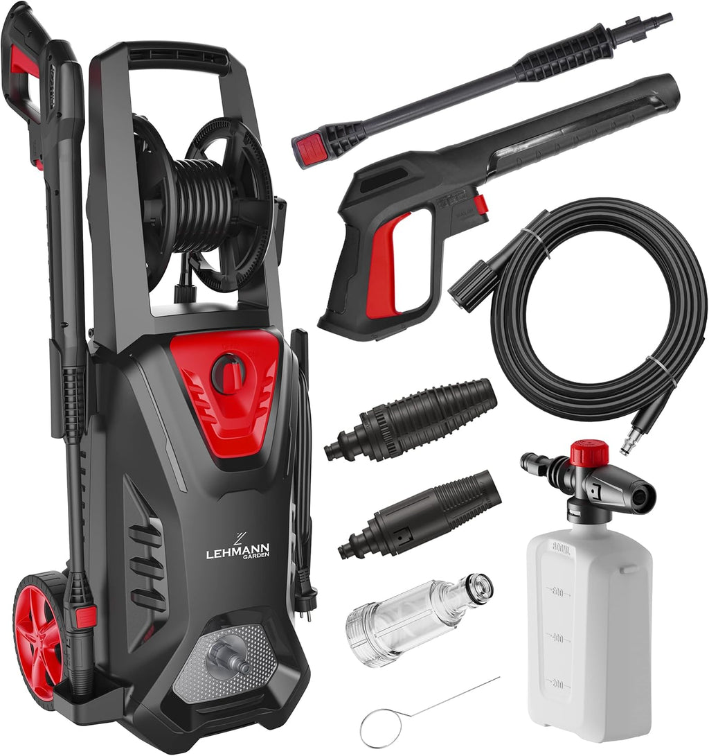 LEHMANN Missouri High Pressure Washer, 2200 W, Max 240 Bar, Flow Rate 480 l/h, 12 m High Pressure Hose, with Accessories - Foam Lance, Adjustable Nozzle, Turbo Nozzle