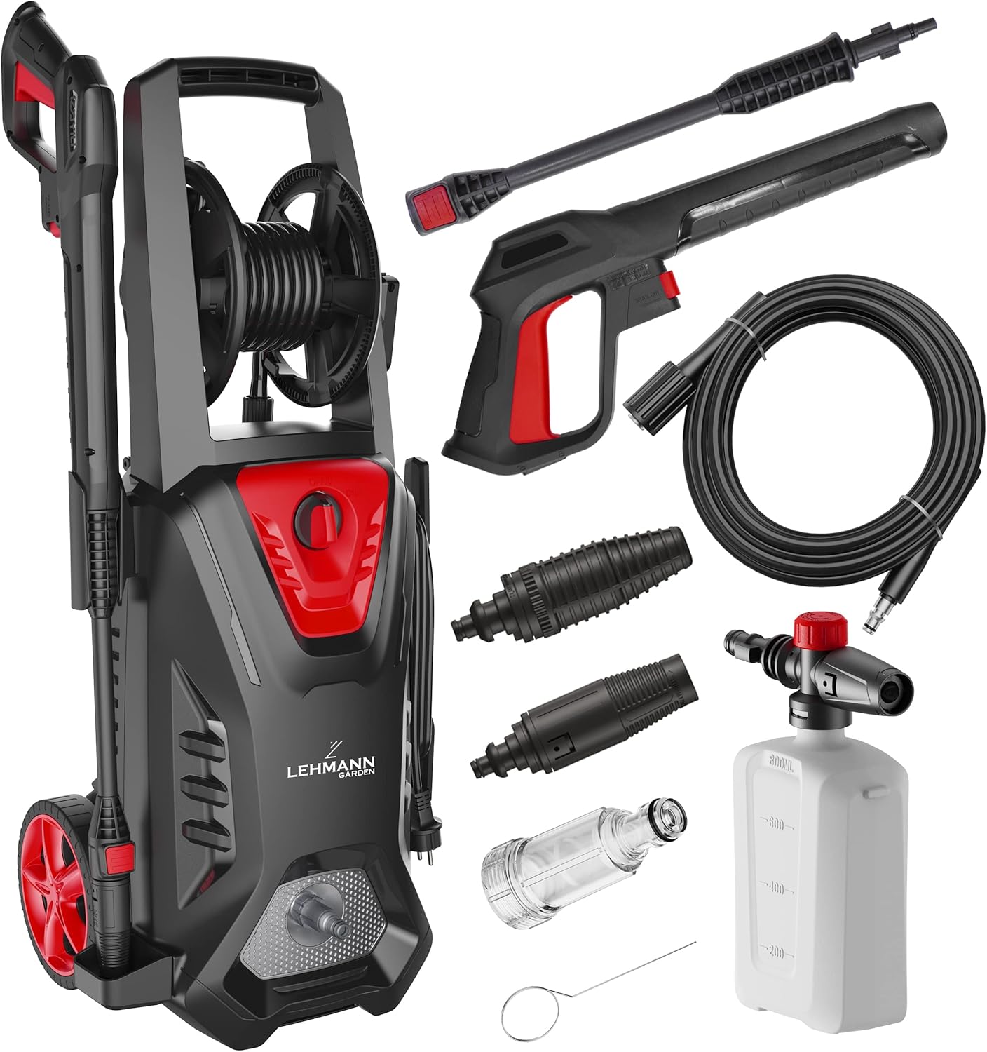 LEHMANN Missouri High Pressure Washer, 2200 W, Max 240 Bar, Flow Rate 480 l/h, 12 m High Pressure Hose, with Accessories - Foam Lance, Adjustable Nozzle, Turbo Nozzle