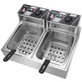 Freidora eléctrica de sobremesa con doble tanque de acero inoxidable - Gran capacidad - Electrodoméstico de sobremesa - Freidora industrial con tanque grande para papas fritas (12.7 cuartos/12 L, 5000 W)