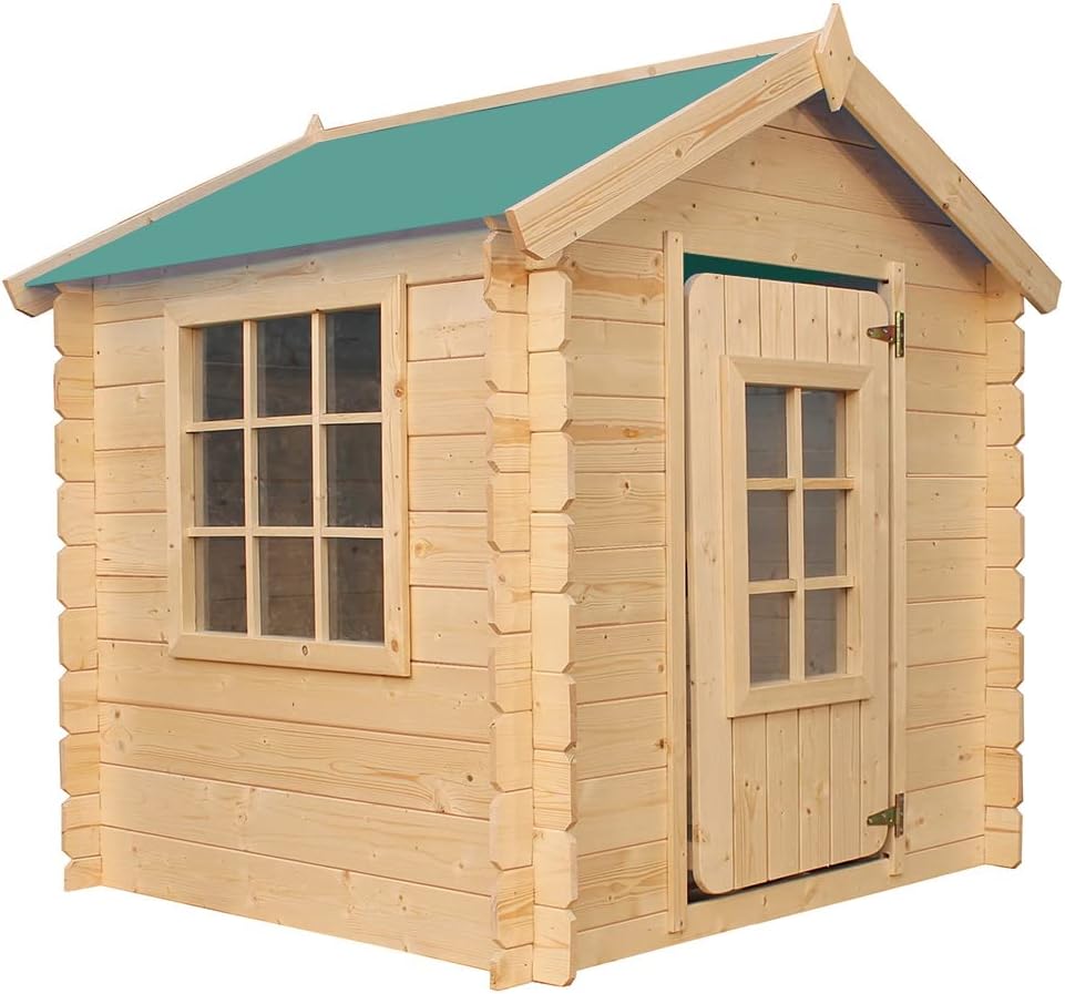TIMBELA M570Z-1 Casa de Madera para Niños, Casita Infantil Exterior 111x113xA121 cm, Casitas Infantiles Jardin, Casa Juguete Niños, Caseta Infantil (Tetto-Colore Verde)