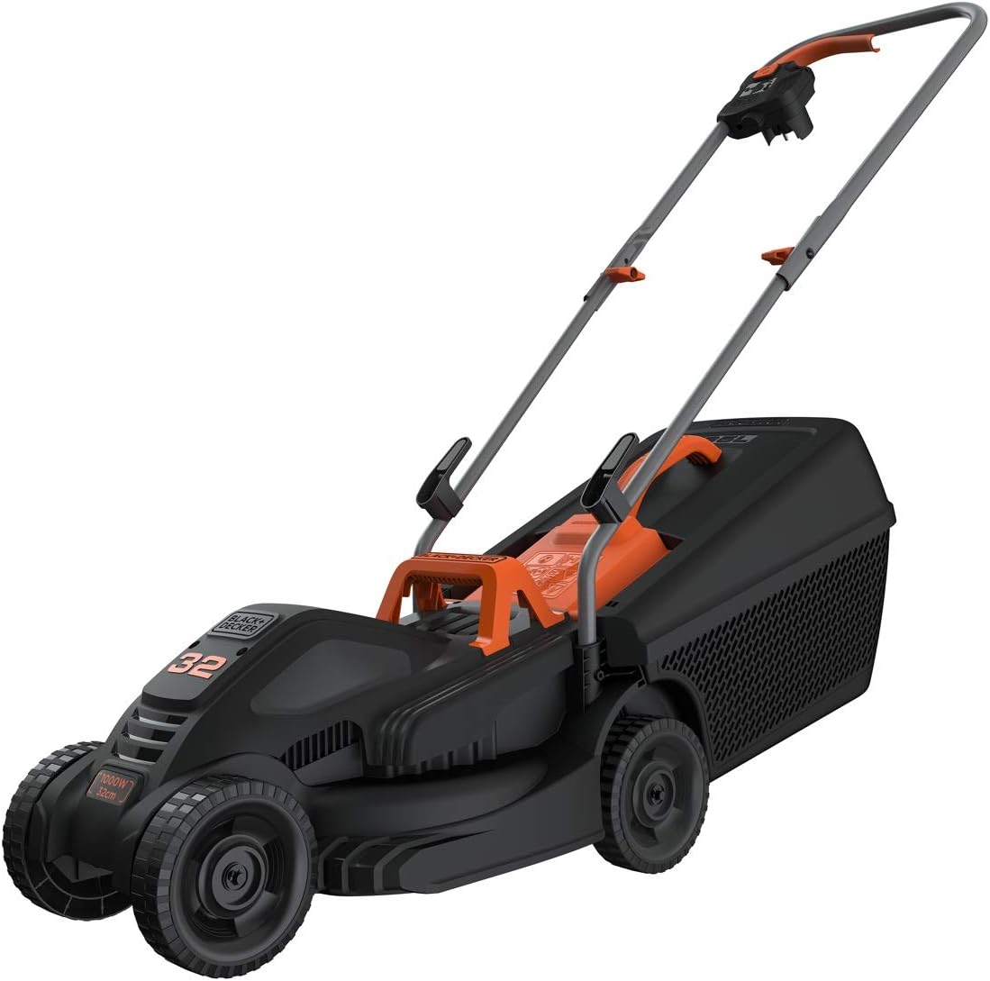 BLACK+DECKER Cortacésped con Manillar de Tipo Bicicleta 1600W, Ancho de Corte 38cm, Sistema E-Drive, EdgeMax y SoftTouch, 6 Alturas de Corte, Depósito 45L, BEMW471BH