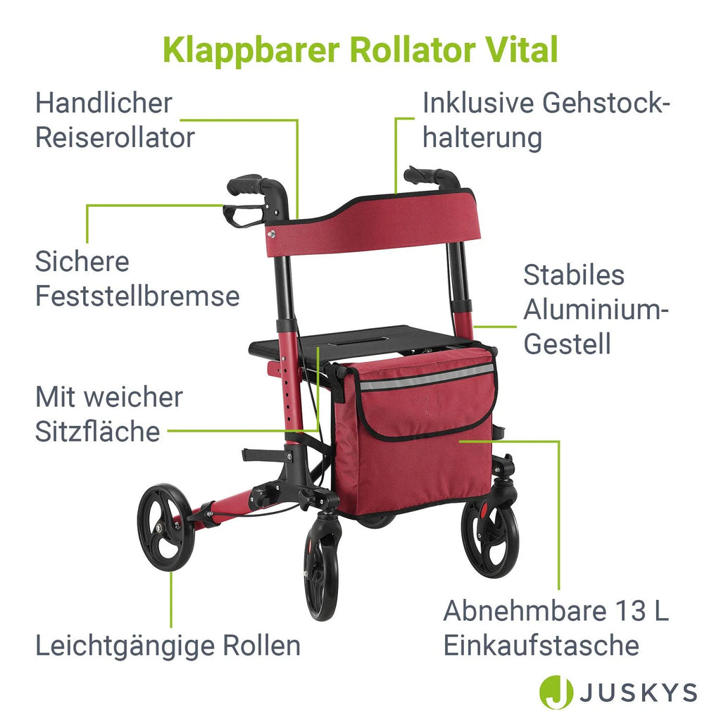 2025 Andador de aluminio Vital con asiento – Ligero, plegable y seguro