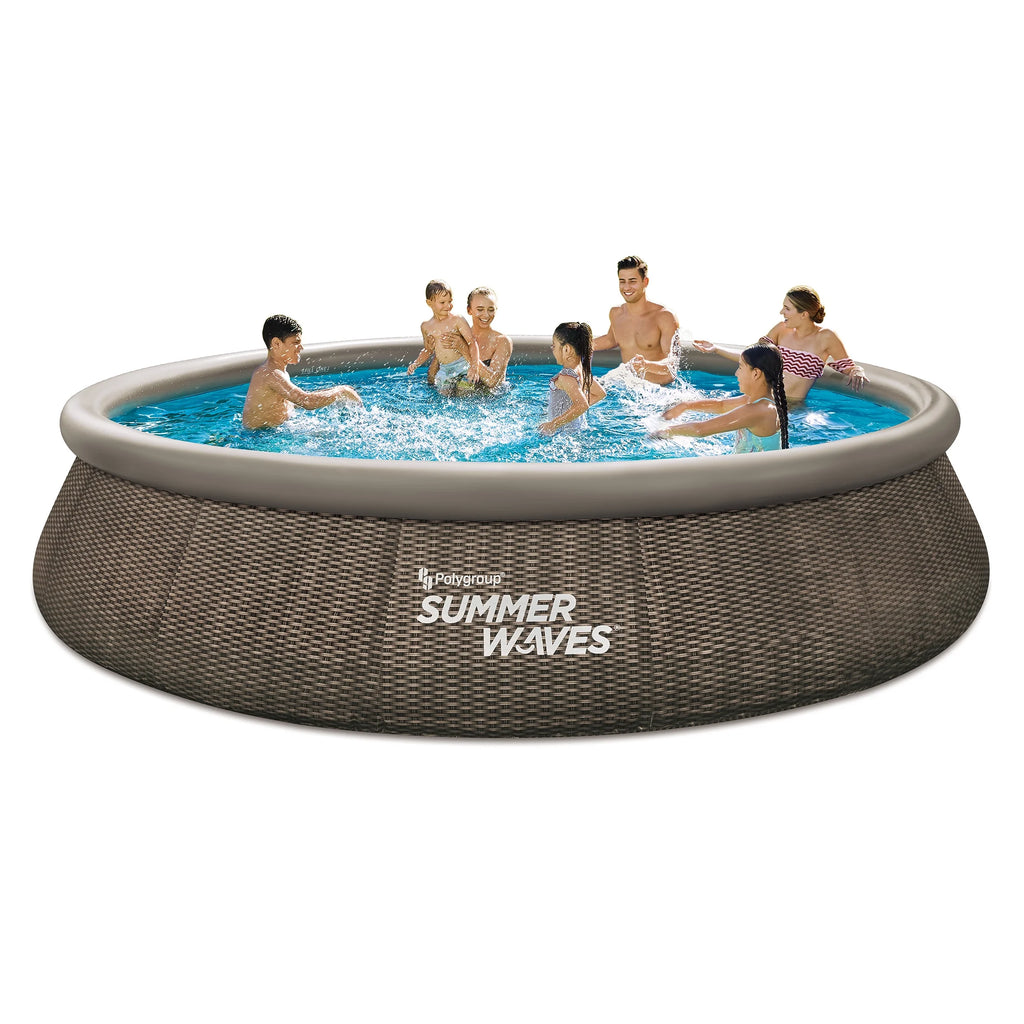 2025 Piscina redonda Summer Waves Quick Set de 4,5 m con estampado de ratán oscuro, para niños mayores de 6 años, unisex